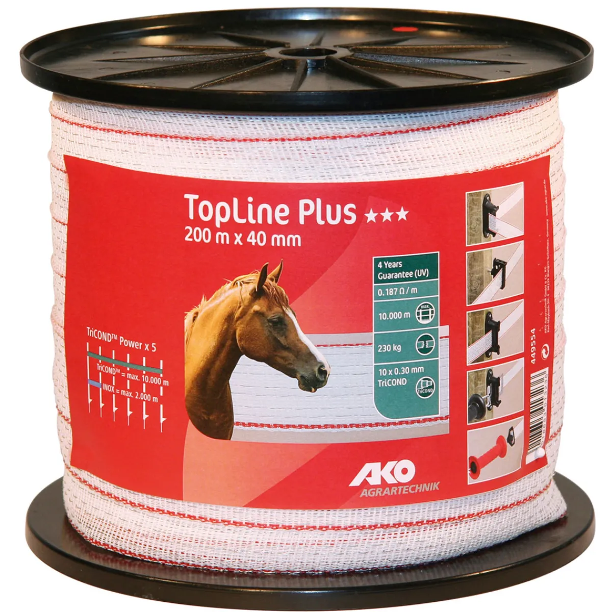 New Weidezaunband TopLine Plus 200 m 40 mm weiß-rot