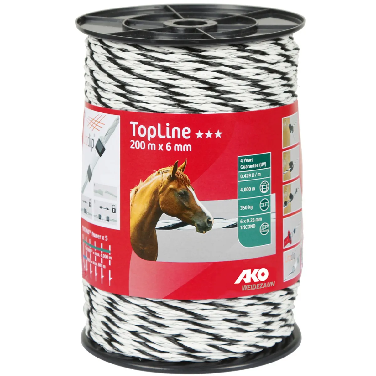 Outlet Weidezaunseil TopLine 200 m Durchmesser 6 mm schwarz-weiß
