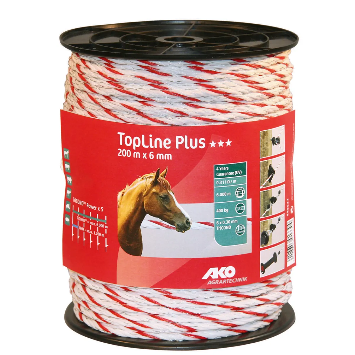 Best Weidezaunseil TopLine Plus 200 m Durchmesser 6 mm weiß-rot