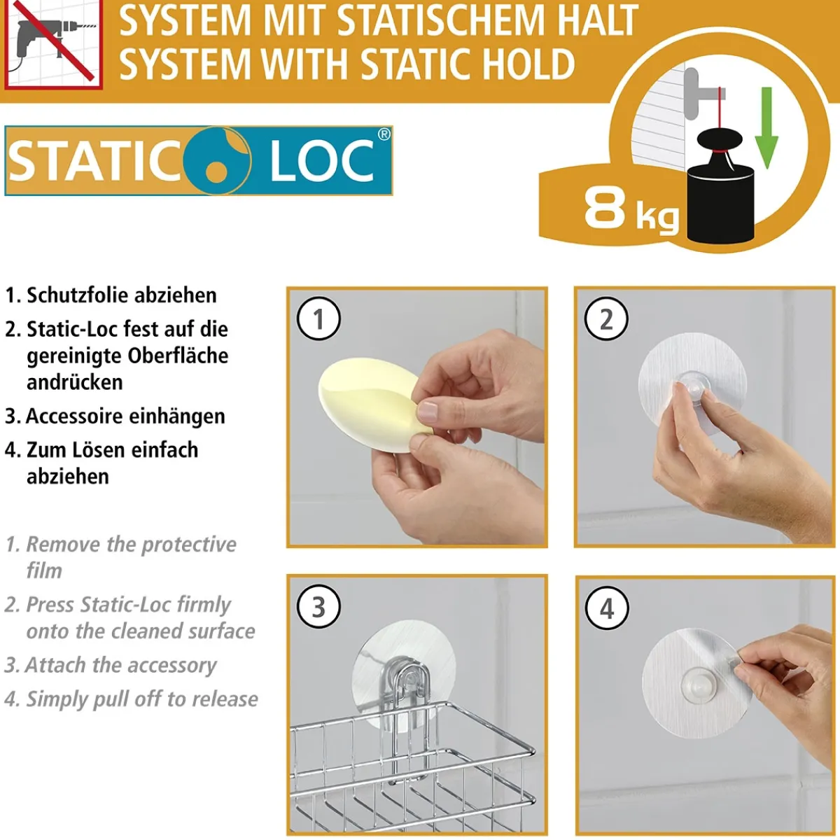 Outlet Wenko Static-Loc Nickelhaken Osimo 4er Set