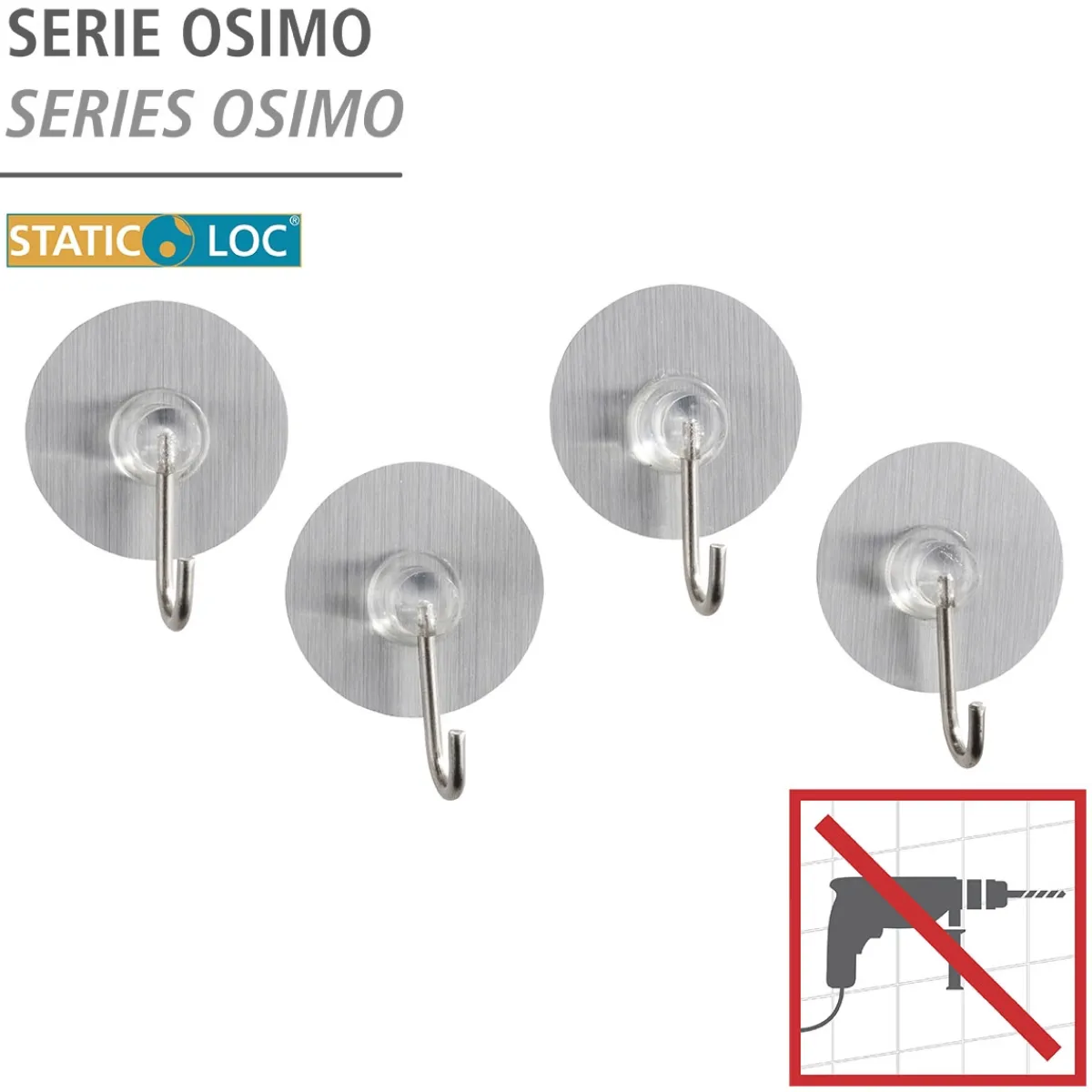 Outlet Wenko Static-Loc Nickelhaken Osimo 4er Set