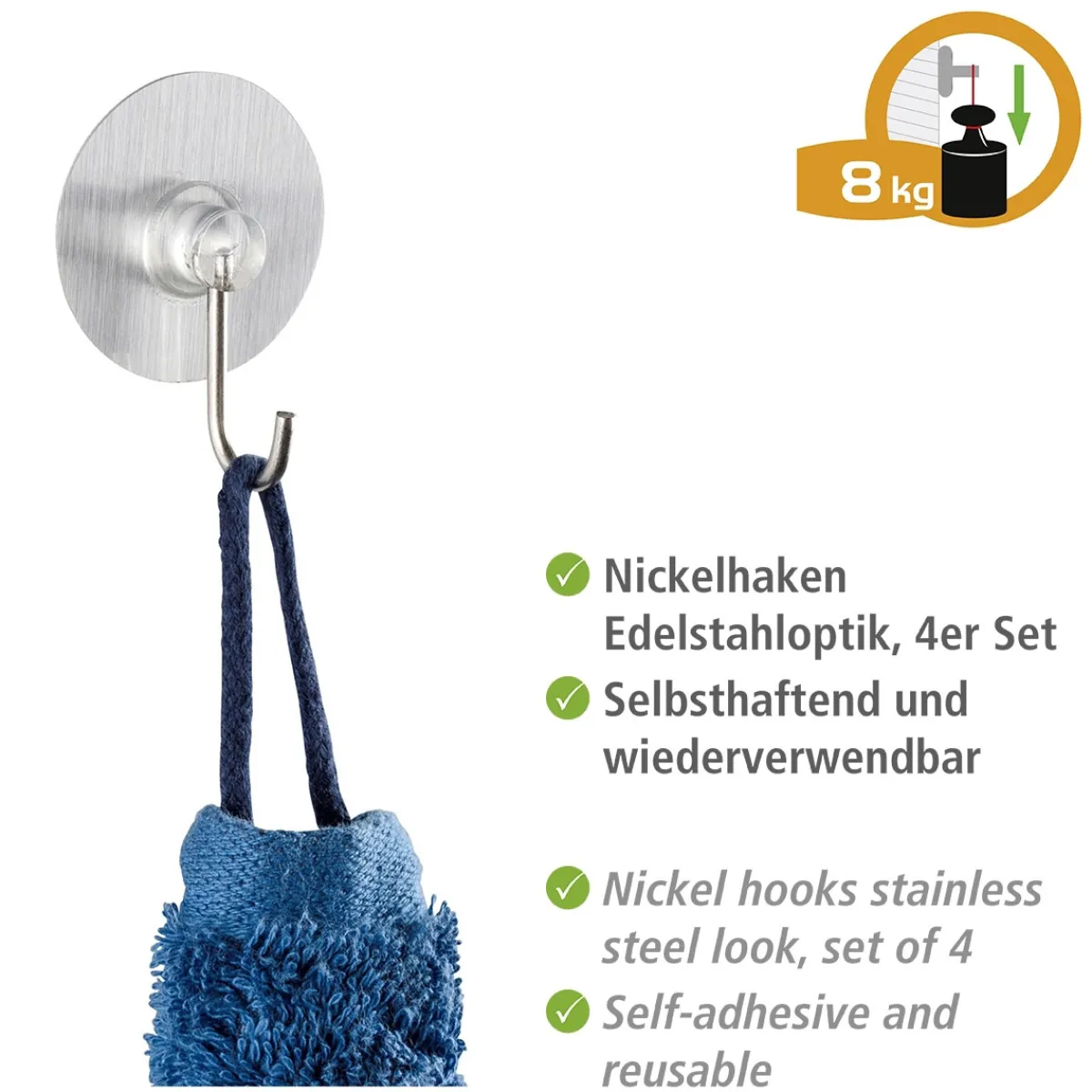 Outlet Wenko Static-Loc Nickelhaken Osimo 4er Set