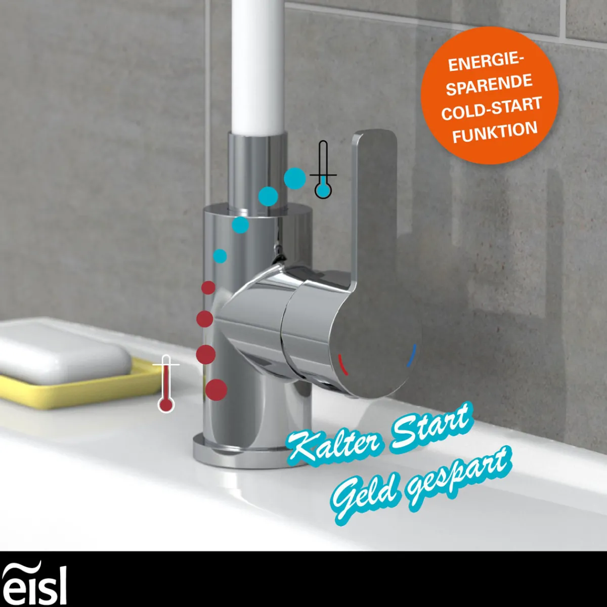 Outlet Eisl WT-Armatur Flexo chrom weiss Cold StartSchnellmontage ohne Ablaufgarnitur