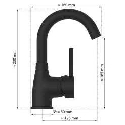 Hot Eisl WT-Armatur Futura schwarz mit Cold-StartC-Auslauf schwenkbar ohne Ablaufgarnitur